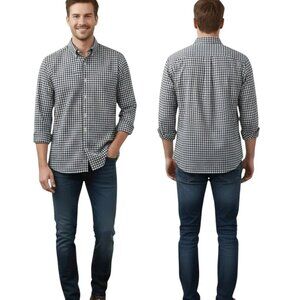 J.Crew Oxford Slim Fit Gingham Shirt XL Navy White Cotton Button Down